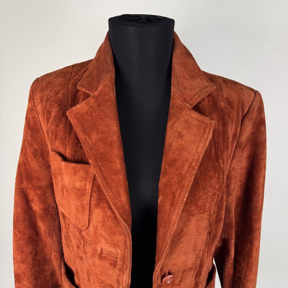 Vintage 70s Rust Orange Suede Leather Blazer Jacket Trappeur Korea - Picture 9 of 15